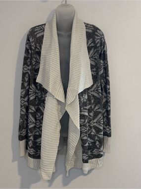 Mudd Gray Cream Metallic Knit Waterfall Cardigan Sweater Small